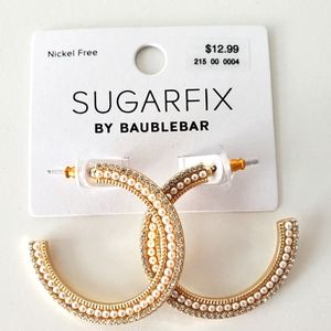 NWT Sugarfix by BaubleBar Large Pearl and Crystal Hoop Earrings